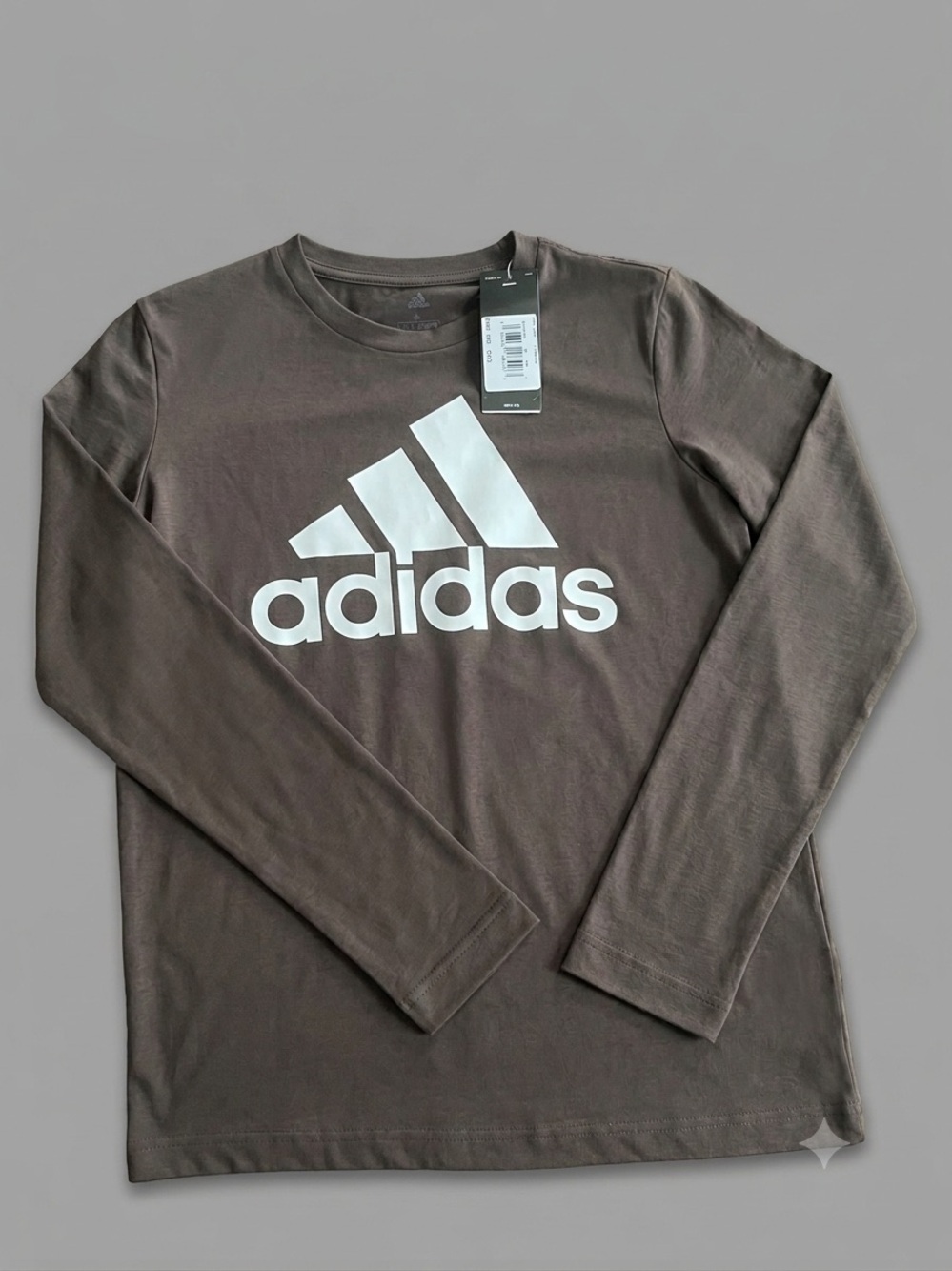 adidas Men’s Long-Sleeve Logo Tee in Chocolate Brown with White Logo